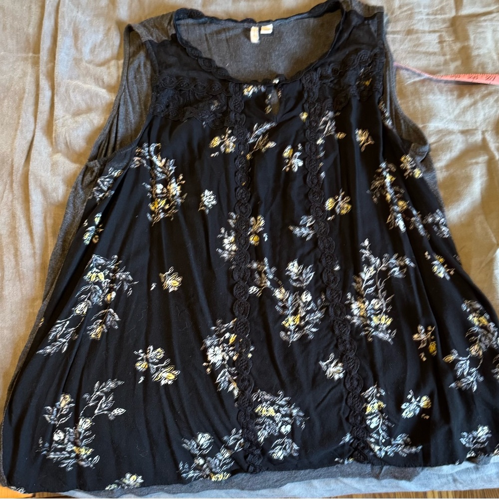 Floral Sleeveless Black Top